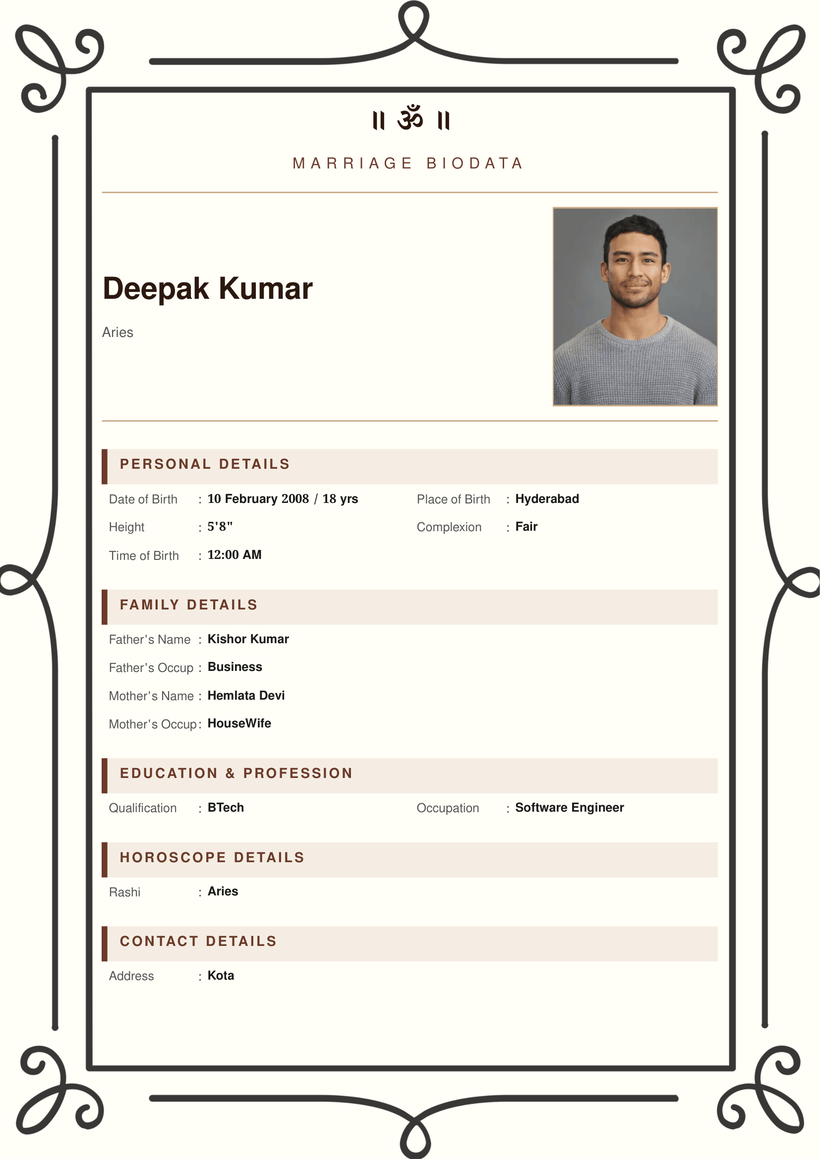 Decorative Border marriage biodata template