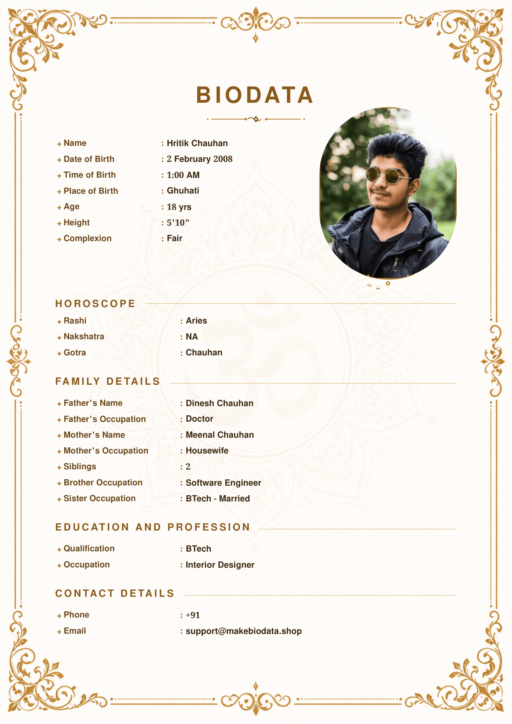 Gold Om Mandala marriage biodata template