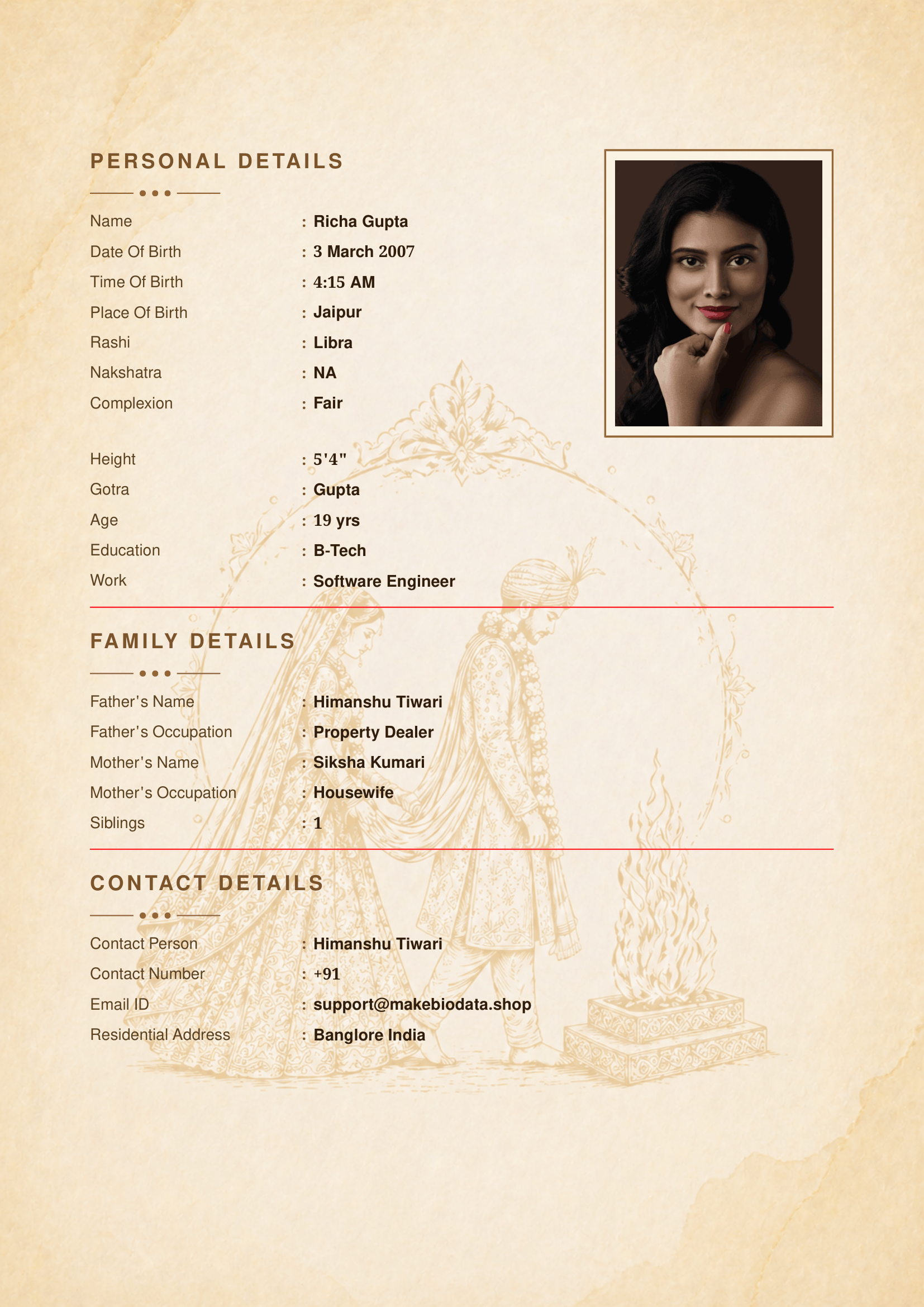 Taking Rounds marriage biodata template
